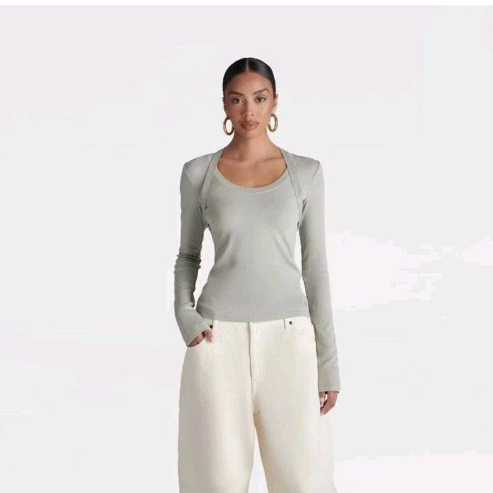KBB by KAHLANA Women's 'The Long Sleeve Harness Ribbed Top' XXL Sage NWT